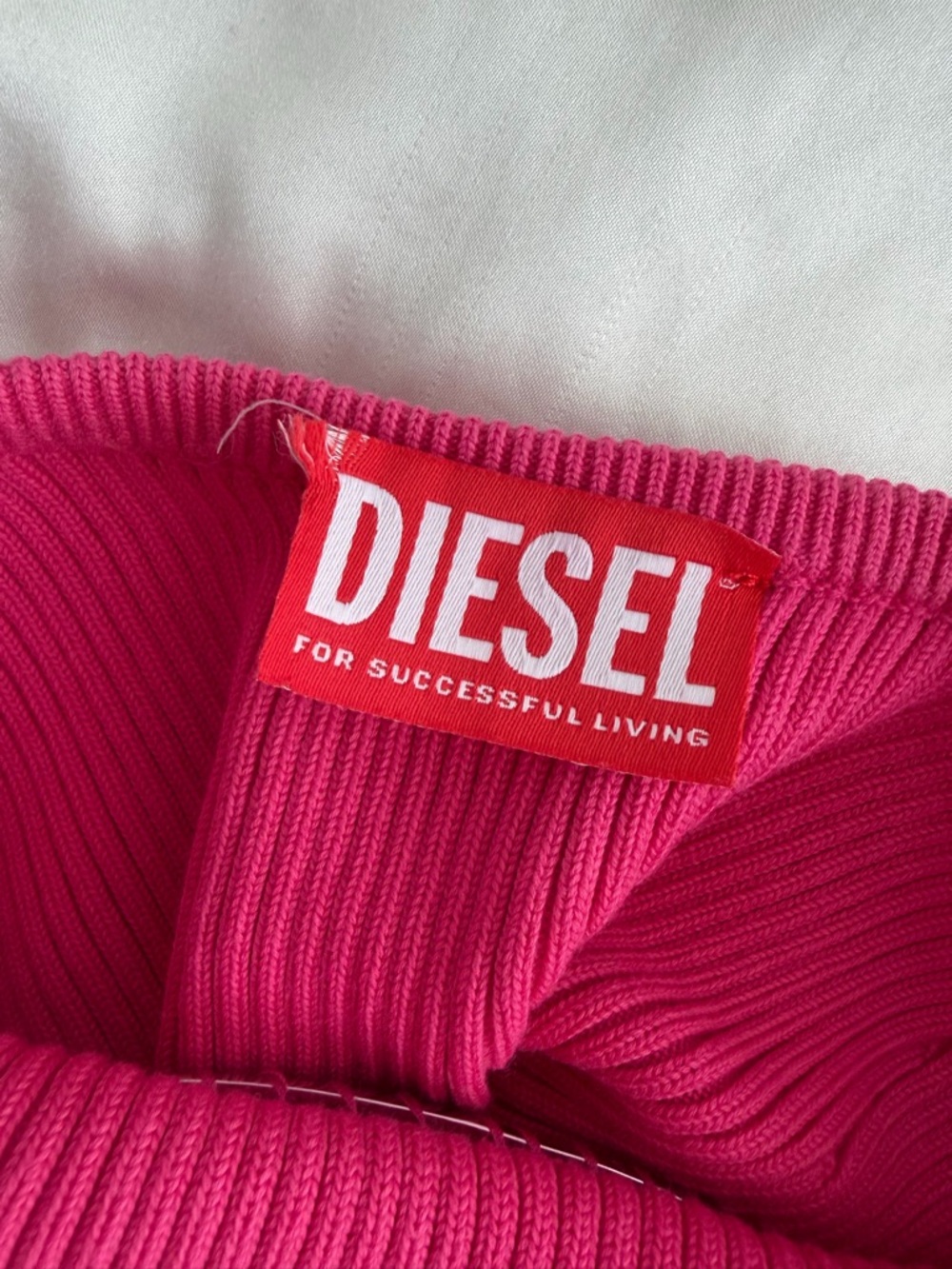 Diesel Hot Pink Ribbed Logo Tube Top - Picture 3 of 3
